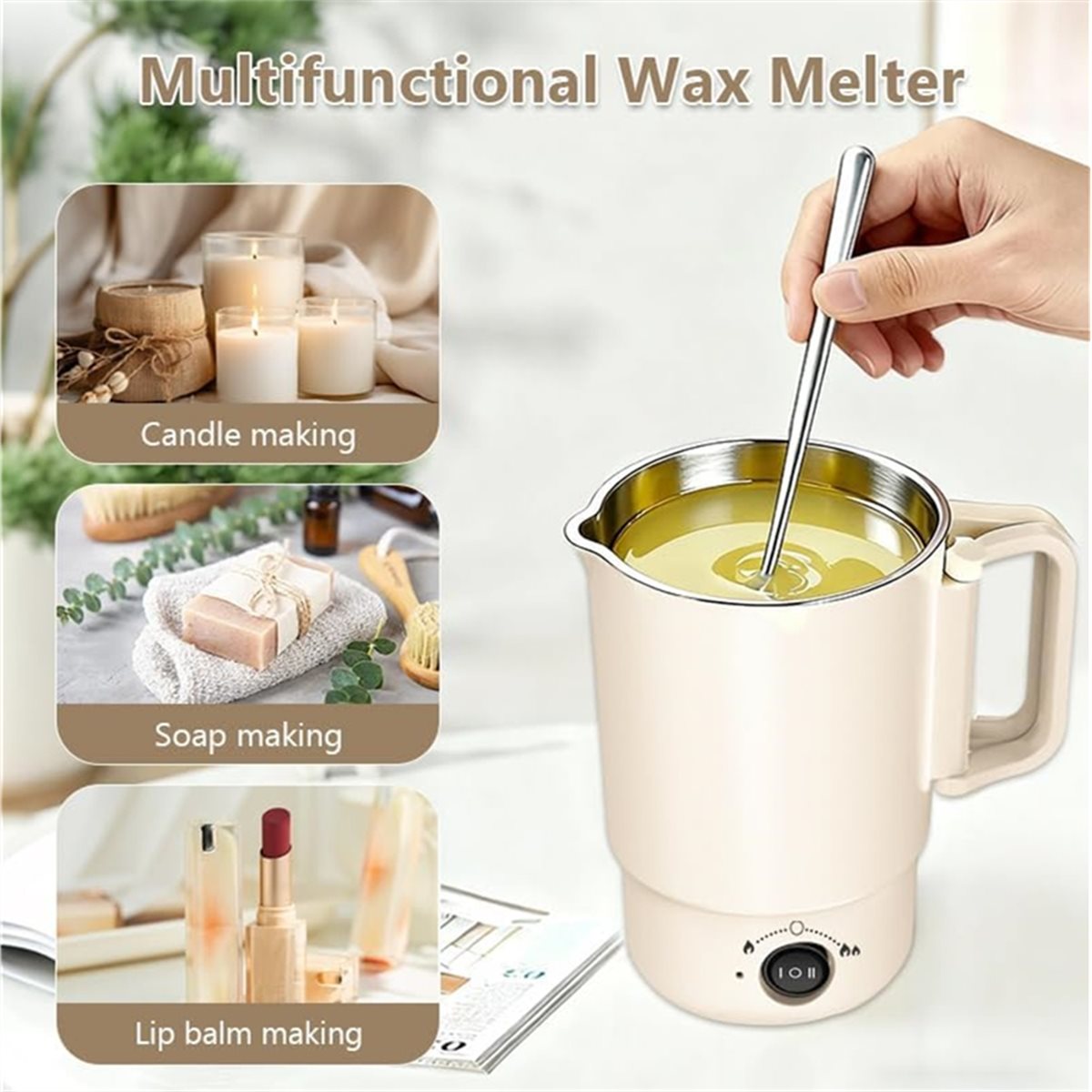 Candle Supplies Uk - ชุดหม้อหลอมขี้ผึ้งไฟฟ้าพร้อมเทอร์โมมิเตอร์, เครื่องหลอมขี้ผึ้งขนาด 800 มล. สำหรับทำเทียน, อุปกรณ์ทำ