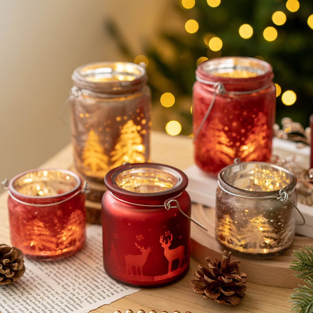 Candle Glass Supplies - คริสต์มาสElectroplatedเชิงเทียนแก้วที่ว่างเปล่าถ้วยเทียนบ้านเทศกาลเดสก์ท็อปตกแต่งเทียนผู้ถืออุปกรณ์